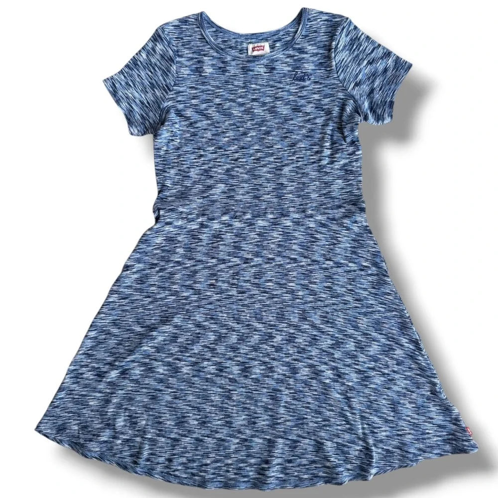Levis Girls 14/16 Blue Space Dye Ribbed Knit Short Sleeve Fit & Flare Dress Boho
